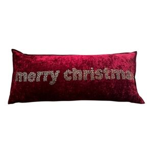 Merry Christmas Burgundy Velvet Throw Pillow